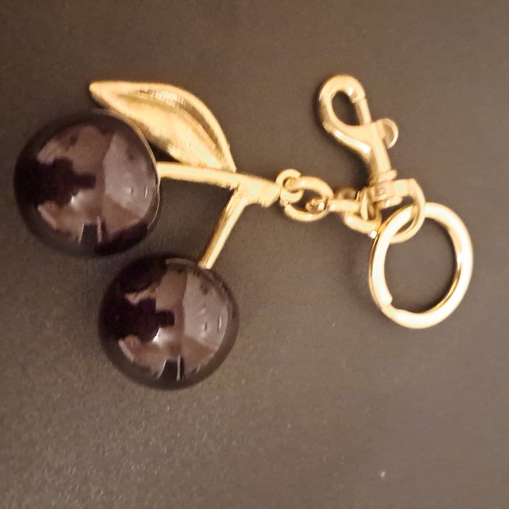Gold and  black Cherry Keychain charm NWOT